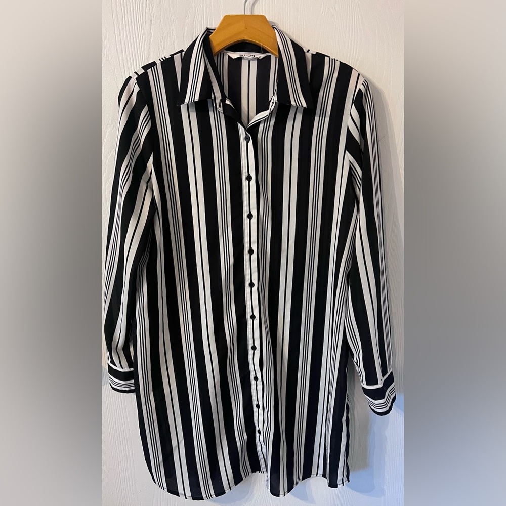 BB Dakota Black & White Button Down Long Sleeve Tunic